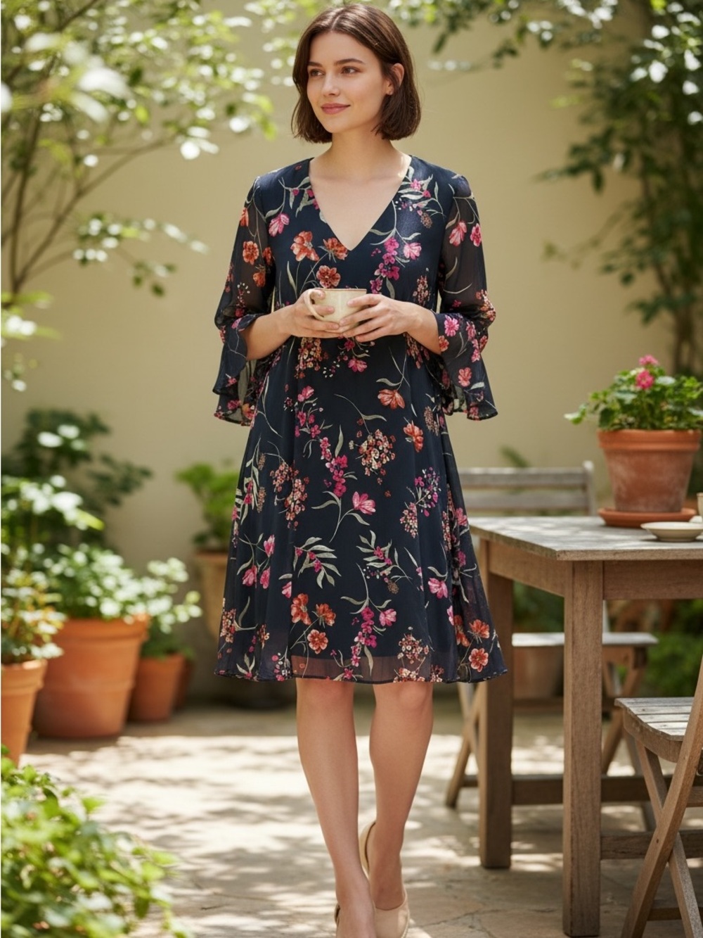 Calvin Klein Women’s  Floral 3/4 Sleeve Shift Dress. Size:8